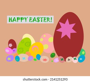 Imagen feliz de Semana Santa que muestra algunos huevos multicolores con decoración geométrica y un perfil plano sin sombra