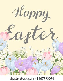 Happy easter. Illustration with spring flowers