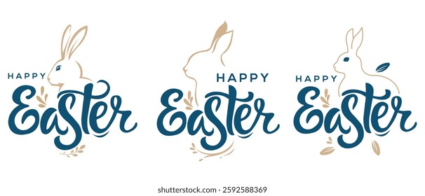 Happy Easter. happy Easter images. Hand drawn lettering. Handwritten Easter Typography Illustration. Easter Bunny Typography Design. Vector illustration. 