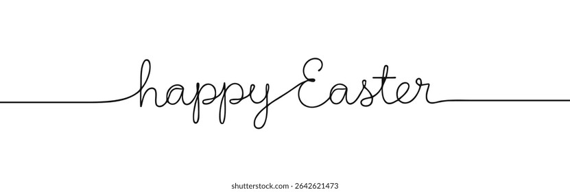 Happy Easter inscription continuous one line drawing with word. Minimalistic drawing of phrase illustration.