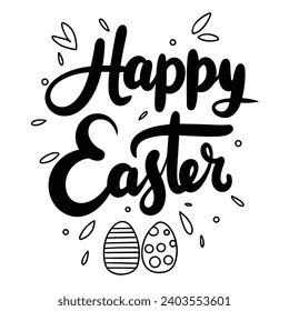 Happy Easter inscription. Handwriting square banner Happy Easter text. Hand drawn vector art.