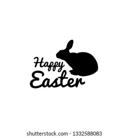 Happy Easter inscription. label set with  bunny symbol. Easter card 
