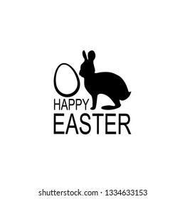 Happy Easter inscription. label set with  Eggs, rabbit, bunny and leaves symbol. Easter card 