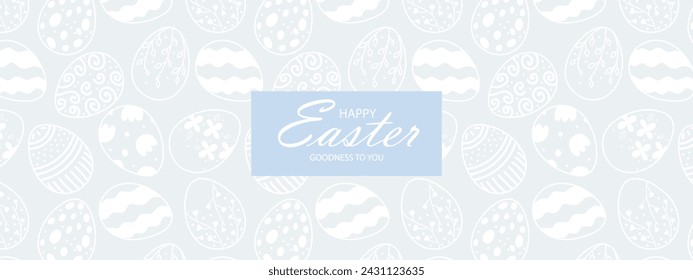 Happy Easter Inschrift auf dem Hintergrund von Vintage-Stil Ostermuster auf blauem Hintergrund. Vintage Ostereier auf blauem Hintergrund für einzigartiges Design und Dekor für den Urlaub