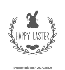 Happy Easter Inspirational Slogan Inscription. Vector Spring Quotes. Illustration For Prints On T-shirts And Bags, Posters, Cards. Floral Wreath On White Background. Inspirational Phrase.