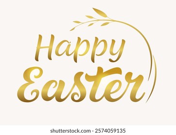 Happy Easter. Inspiring golden Lettering text. Vector illustration. Banner, postcard.