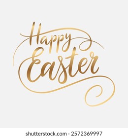 Happy Easter. Inspiring handwritten text in gold. Lettering. Vector illustration. Banner, postcard.