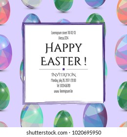 Happy Easter Invitation Card. 3D Easter eggs with the abstract triangle pattern.