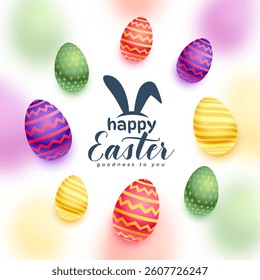 happy easter invitation card with 3d colorful eggs vector