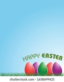 Feliz invitación de Pascua, huevos sobre hierba. espacio de diseño