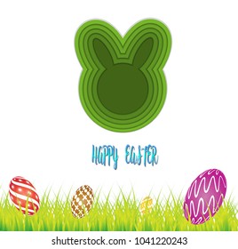 Happy Easter isolated with white background. Easter Card with Eggs, Grass, Vector illustration.