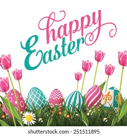 Happy Easter isolated with white background. EPS 10 vector royalty free stock illustration for greeting card, ad, poster, flier, blog, article