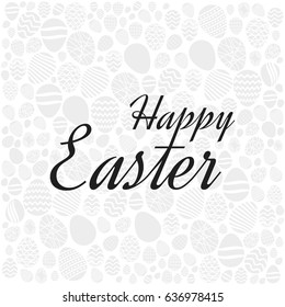 Happy Easter italic creative typography greeting card on egg pattern white background. Vector illustration