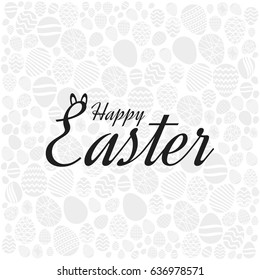 Happy Easter italic typography greeting card on egg pattern white background. Vector illustration