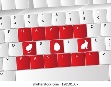 Happy Easter Keyboard Concept with red buttons and Easter icons.