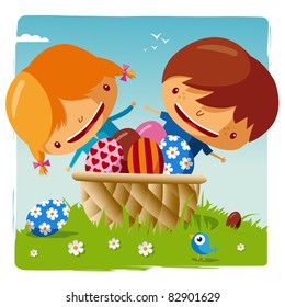 Frohe Ostern - Kinder mit Osterkorb