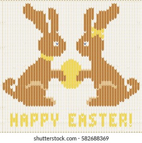 Happy Easter knitted bunny , vector illustration