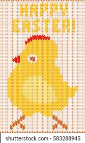 Happy Easter knitted chicken, vector illustration