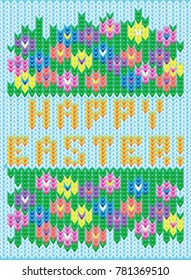 Happy Easter knitted floral background. vector illustration