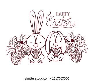 happy easter label with egg isolated icon
