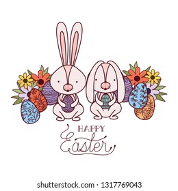 happy easter label with egg isolated icon