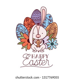 happy easter label with egg isolated icon