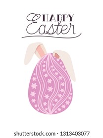 happy easter label with egg and rabbit ears icon