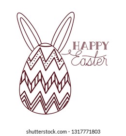 happy easter label with egg and rabbit ears icon