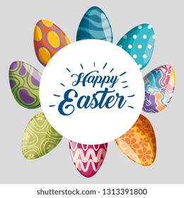 happy easter label with eggs decoration