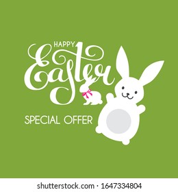 Feliz sello de Pascua. Gracioso conejo y letras.
