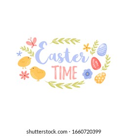 Feliz sello de Pascua. logo del saludo. Elementos simbólicos tradicionales