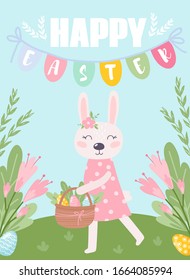 Happy Easter label. greeting logo. Traditional symbolic elements