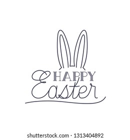 happy easter label with with rabbit ears icon
