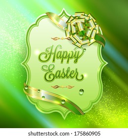 happy easter label with ribbon bow 