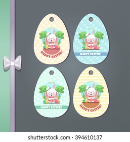 Happy Easter label set with cute little bunny.