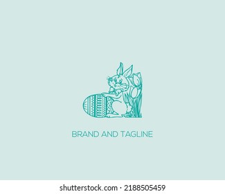 Happy Easter, label set. Egg, rabbit, bunny symbol. Lettering, calligraphy vector illustration