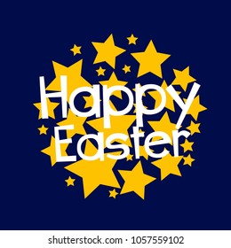 happy easter label or sign with star background