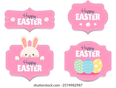 Happy Easter Labels. Easter Bunny. Vector Illustration.