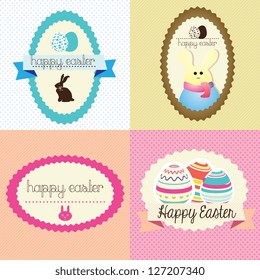 Happy Easter Labels Pastel Colors. Vector Illustration