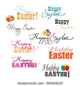 Happy Easter labels set, hand drawn lettering, typographycs, instant color change, vector design for Easter packaging, card, invitation, textile