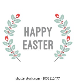 Happy Easter With Laurel Wreath . Vector Illustration