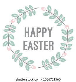 Happy Easter With Laurel Wreath. Vector Illustration