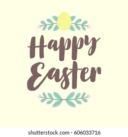 Happy easter with leaves decoration