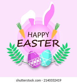 carta feliz de Pascua con orejas conejitas y huevos de pascua.