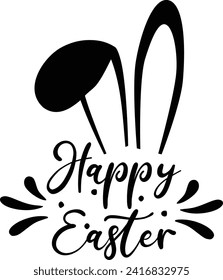 Happy Easter letter with Bunny ears, black design isolated