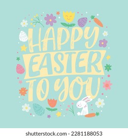 Happy Easter! Lettering  about Easter for flyer and print design. Vector illustration. Templates for banners, posters, greeting postcards.