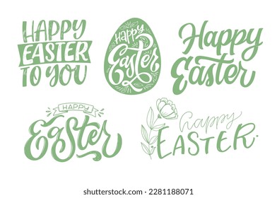 Happy Easter! Lettering  about Easter for flyer and print design. Vector illustration. Templates for banners, posters, greeting postcards.