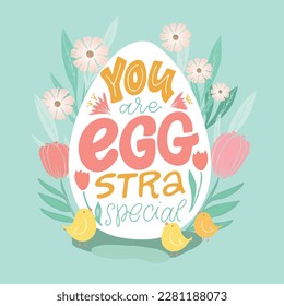 Happy Easter! Lettering  about Easter for flyer and print design. Vector illustration. Templates for banners, posters, greeting postcards.