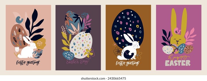 Happy Easter! Lettering  about Easter for flyer and print design. Vector illustration. Templates for banners, posters, greeting postcards. 100% vector file