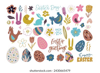 Happy Easter! Lettering  about Easter for flyer and print design. Vector illustration. Templates for banners, posters, greeting postcards. 100% vector file